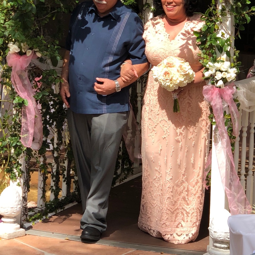 Beautiful pink cotton lace wedding dress